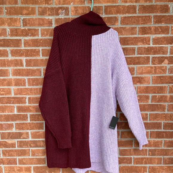 ELOQUII Colorblock Mini Turtleneck Sweater Dress NWT Women’s Plus 22/24 Pink/Red - Picture 2 of 4